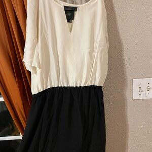 Barneys NewYork Silk Chic Black and White Midi Dress